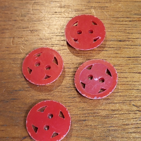 Vintage Round Red Plastic Flat Cross Cutout Design Sewing Buttons ~ 4 Pieces - Picture 5 of 13